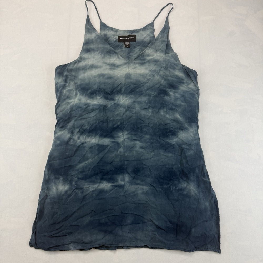 Fifteen Twenty Womens L Blue Tie Dye Cami Tunic Top Spaghetti Strap USA Made
